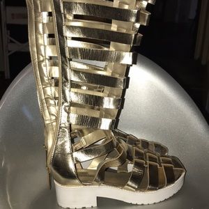 Gold knee high platform sandals